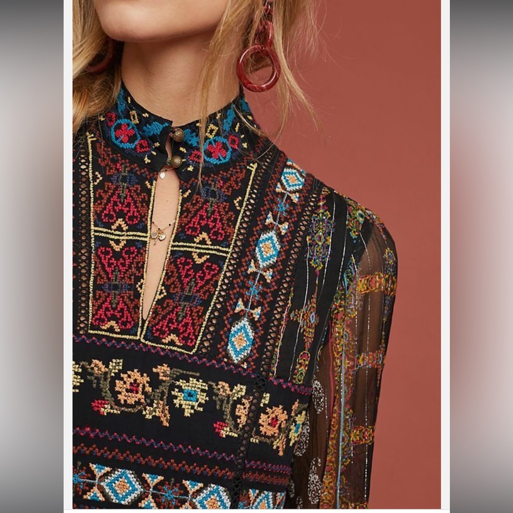 Bohemian Embroidered Mini Dress - Black Multi - Picture 3 of 11